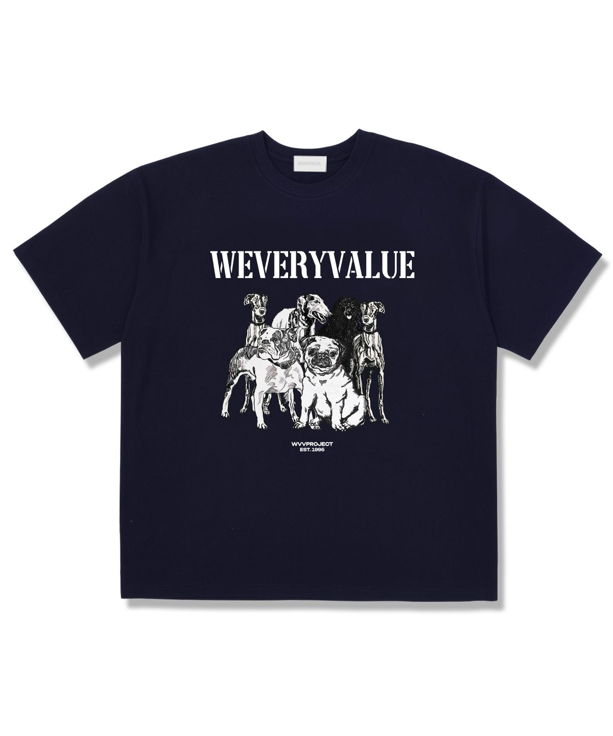 위베리벨류(WEVERYVALUE) 도그프로젝트 오버핏 반팔티셔츠 네이비