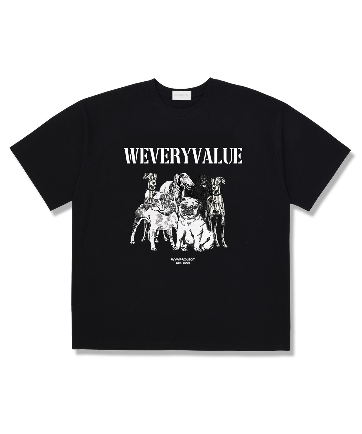 위베리벨류(WEVERYVALUE) 도그프로젝트 오버핏 반팔티셔츠 블랙