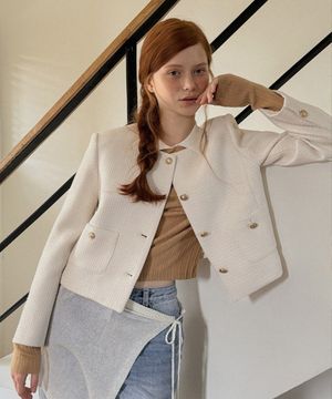 본디 라운드 트위드 자켓