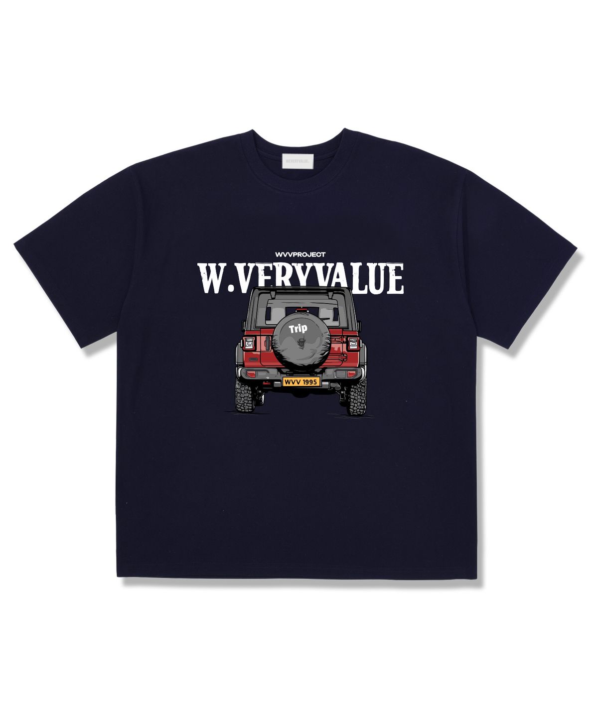 위베리벨류(WEVERYVALUE) 트립오프로드 오버핏 반팔티셔츠 네이비