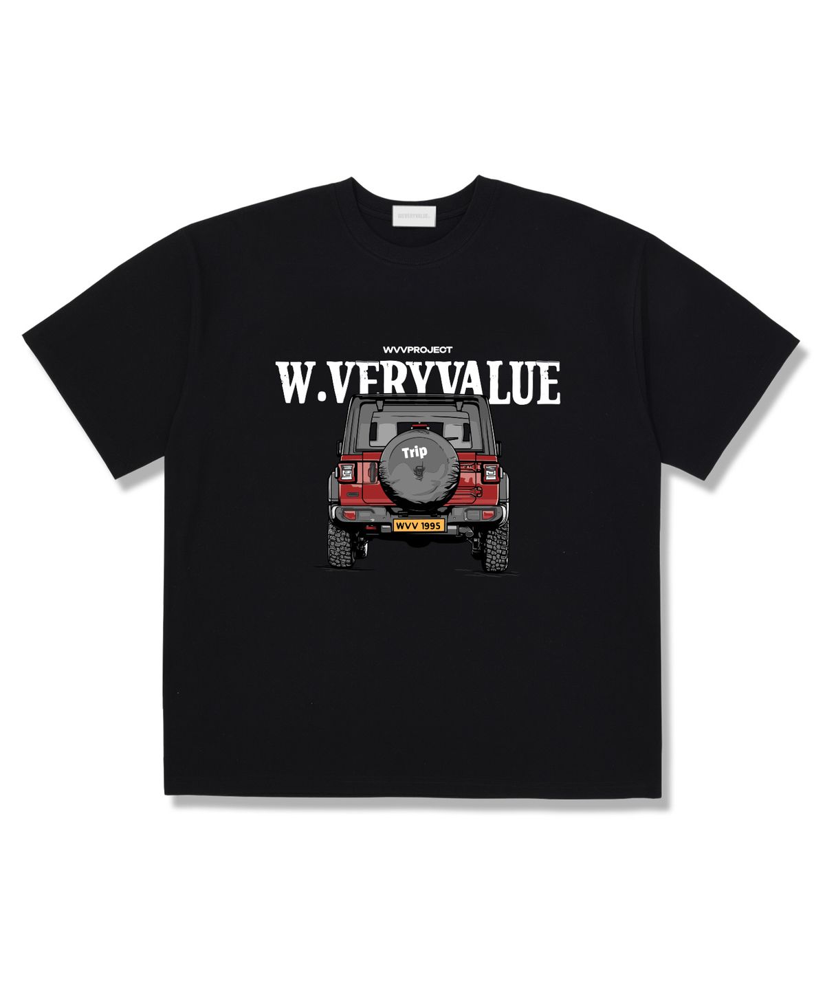 위베리벨류(WEVERYVALUE) 트립오프로드 오버핏 반팔티셔츠 블랙