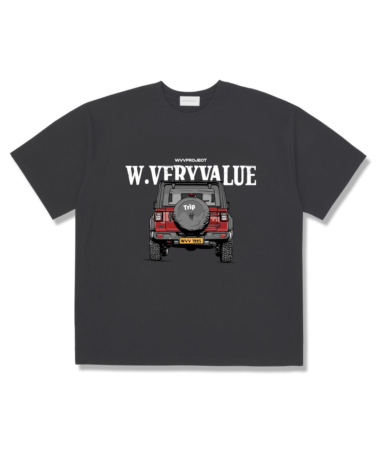위베리벨류(WEVERYVALUE) 트립오프로드 오버핏 반팔티셔츠 다크그레이