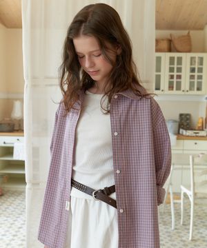 A CHECK OVER-FIT SHIRT_PINK