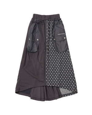 DOT MIXED MAXI SKIRT (CHARCOAL)