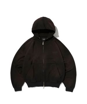 CROPPED WASHED HOOD ZIP UP [DARK BLACK]