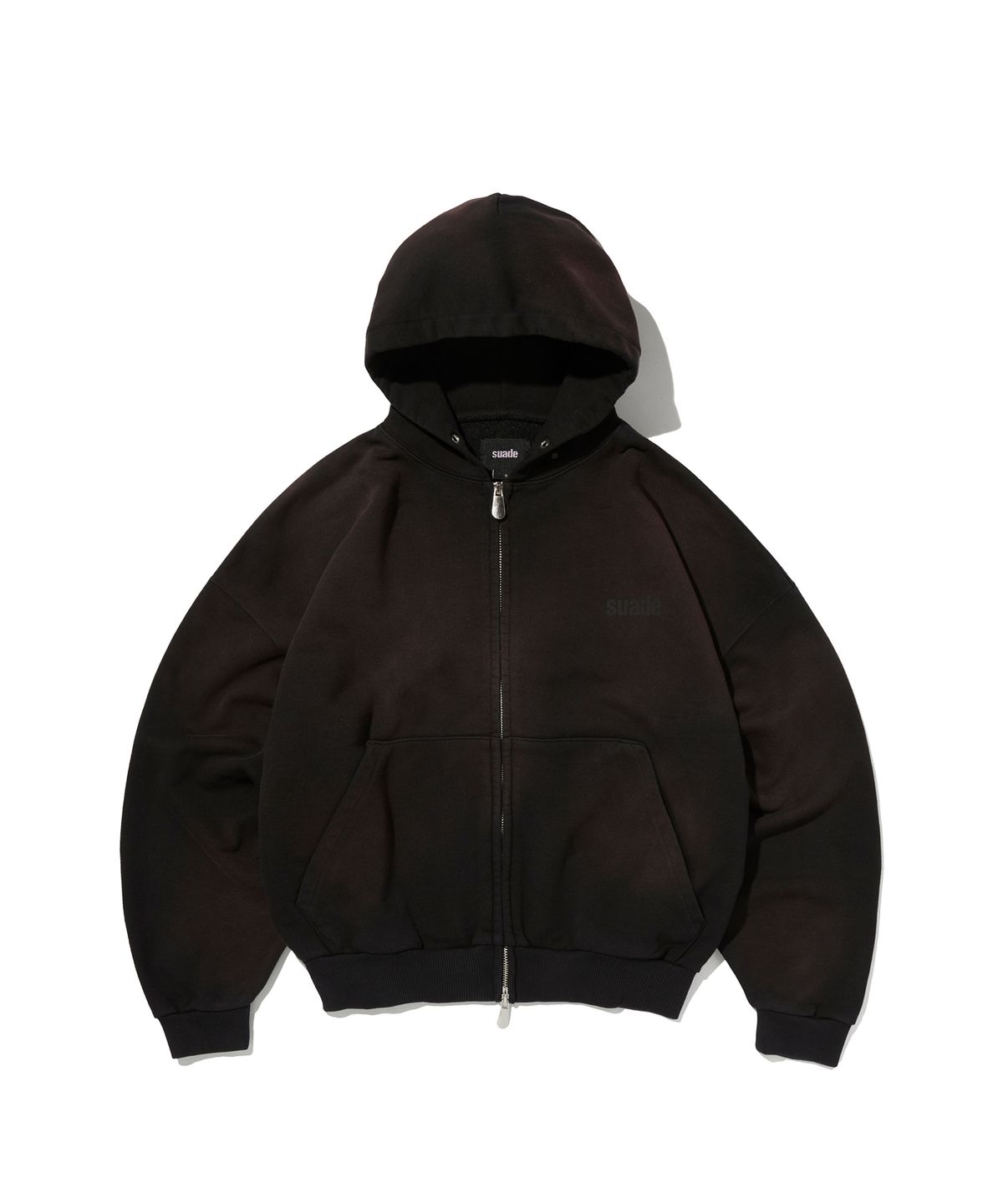 스웨이드(SUADE) CROPPED WASHED HOOD ZIP UP [DARK BLACK]