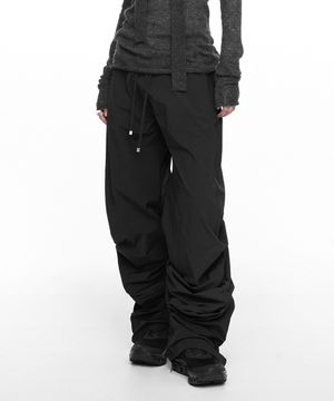 PINTUCK NYLON PANTS (UNISEX) BLACK