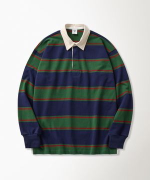 Classic Fit Striped Jersey Rugby Shirt Green/Navy/Red