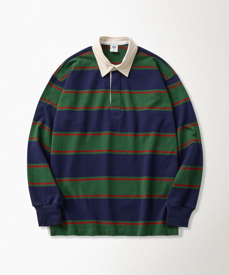 Classic Fit Striped Jersey Rugby Shirt Green/Navy/Red