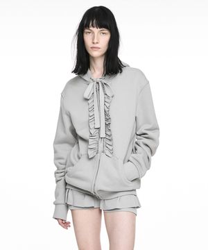 RUFFLE HOODIE ZIP-UP LIGHT GRAY