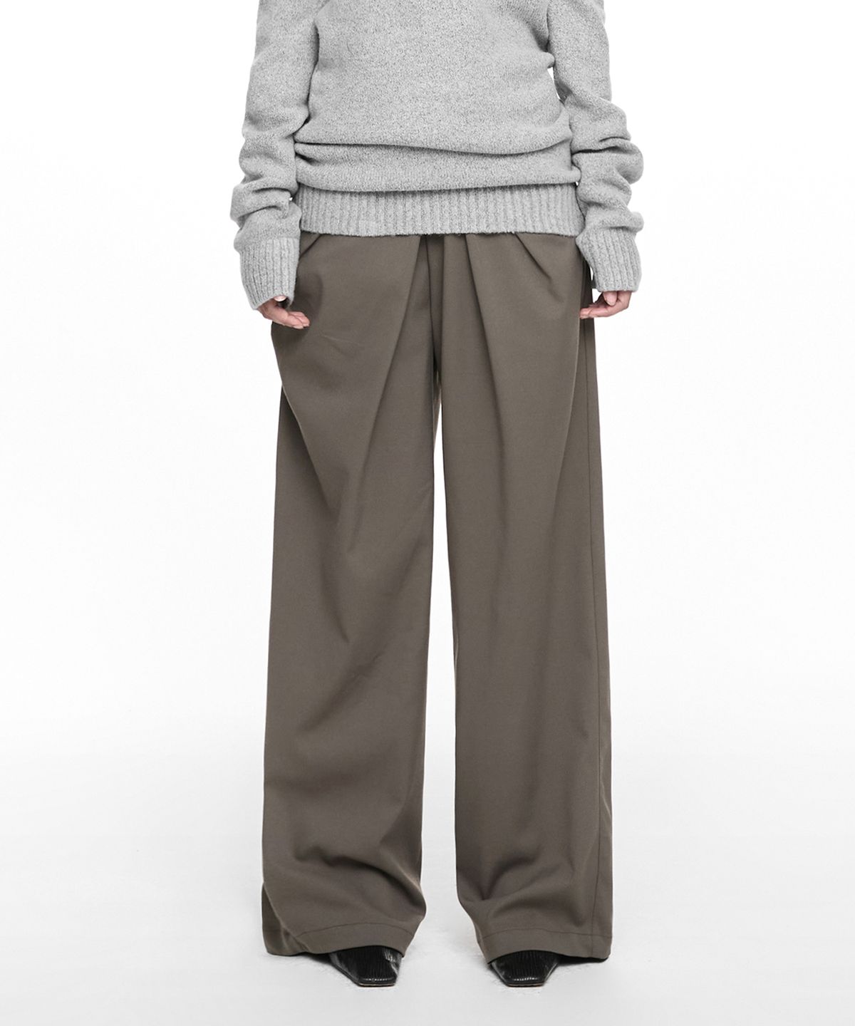 나체(NACHE) DRAPING WIDE PANTS (UNISEX) DUSTY BROWN