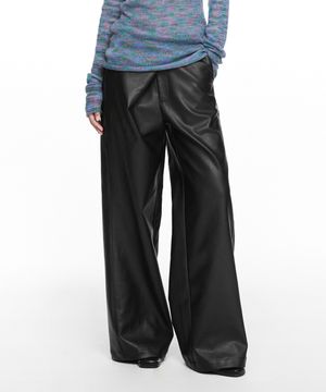 FOLDED WIDE PANTS (UNISEX) LEATHER BLACK