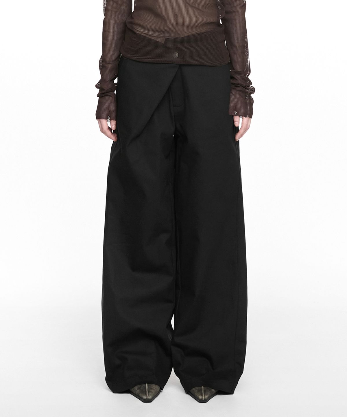 나체(NACHE) FOLDED WIDE PANTS (UNISEX) BLACK