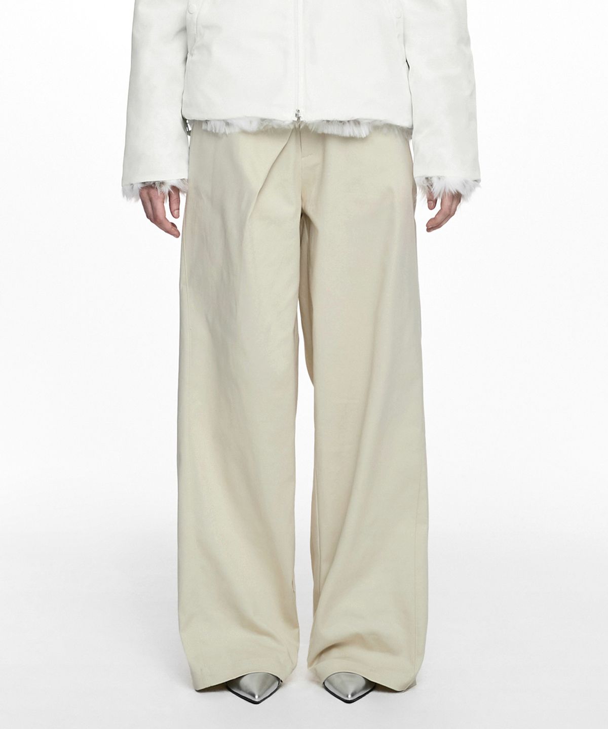 나체(NACHE) FOLDED WIDE PANTS (UNISEX) LIGHT BEIGE