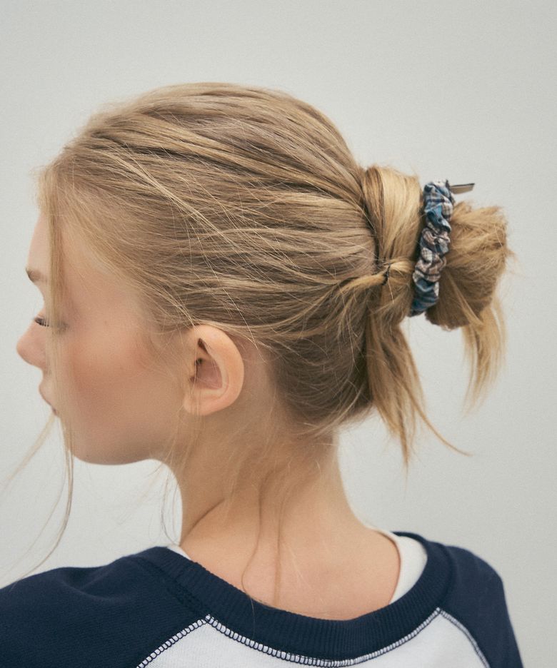 Vintage Check Mini Doughnut Scrunchie_CTA933(Blue)