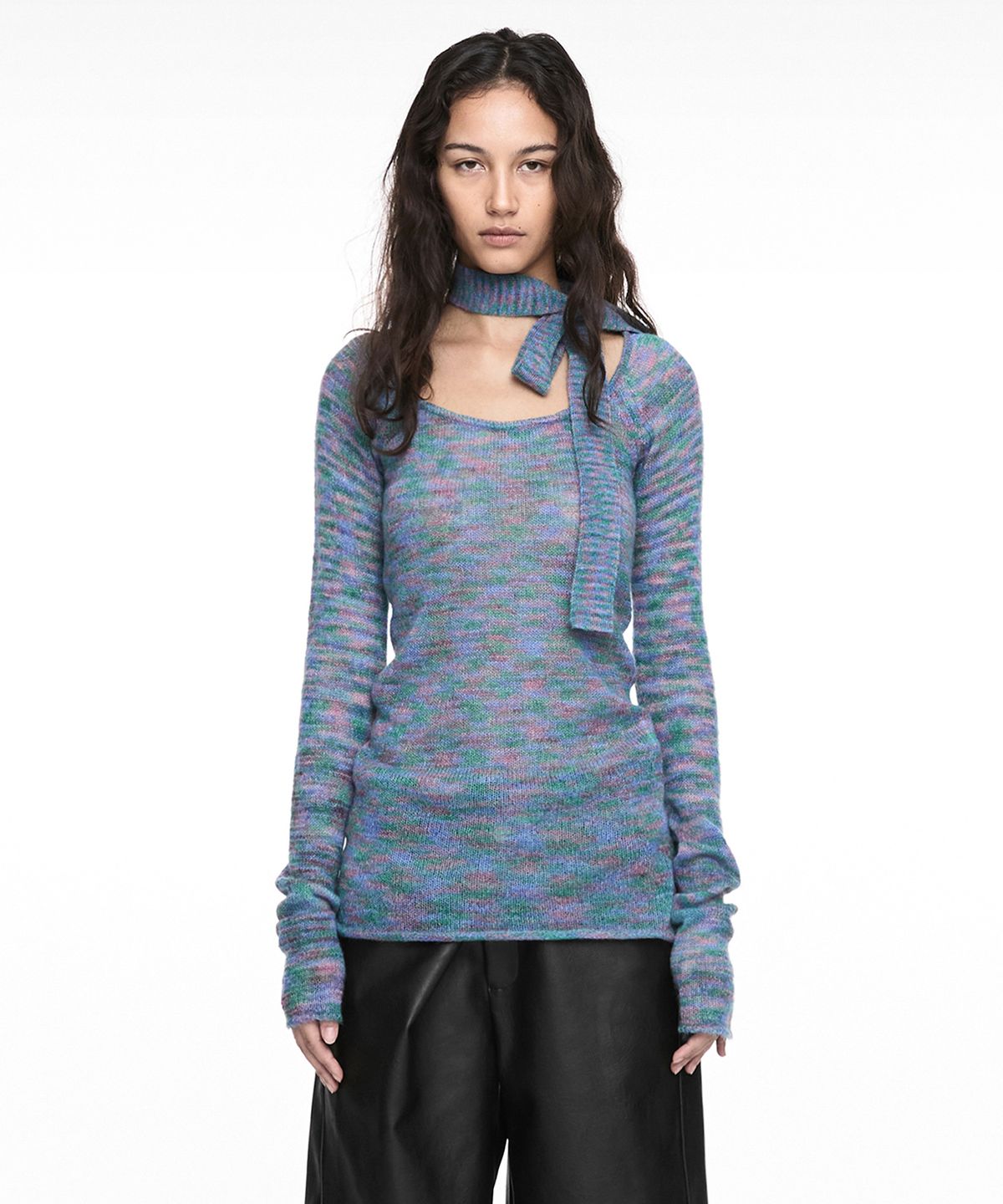 나체(NACHE) MIXED MUFFLER KNIT BLUE