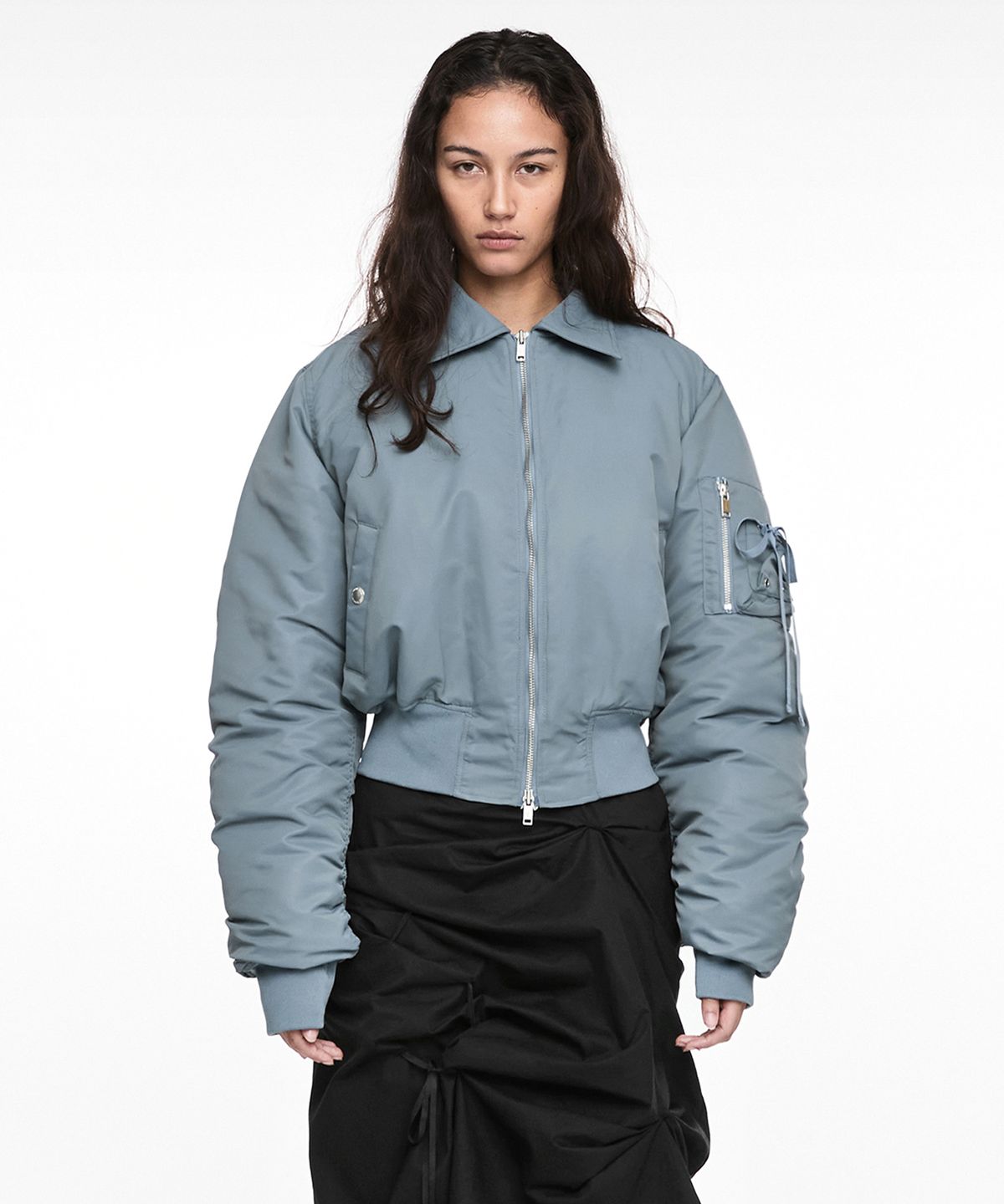 나체(NACHE) CROPPED BOMBER JACKET (UNISEX) DUSTY BLUE