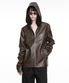 HOODIE LEATHER JACKET (UNISEX) BROWN