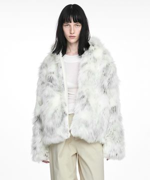 REVERSIBLE HOODIE FAUX FUR JACKET CREAM