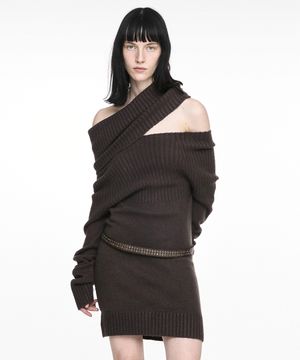 2-WAY SHAWL KNIT BROWN