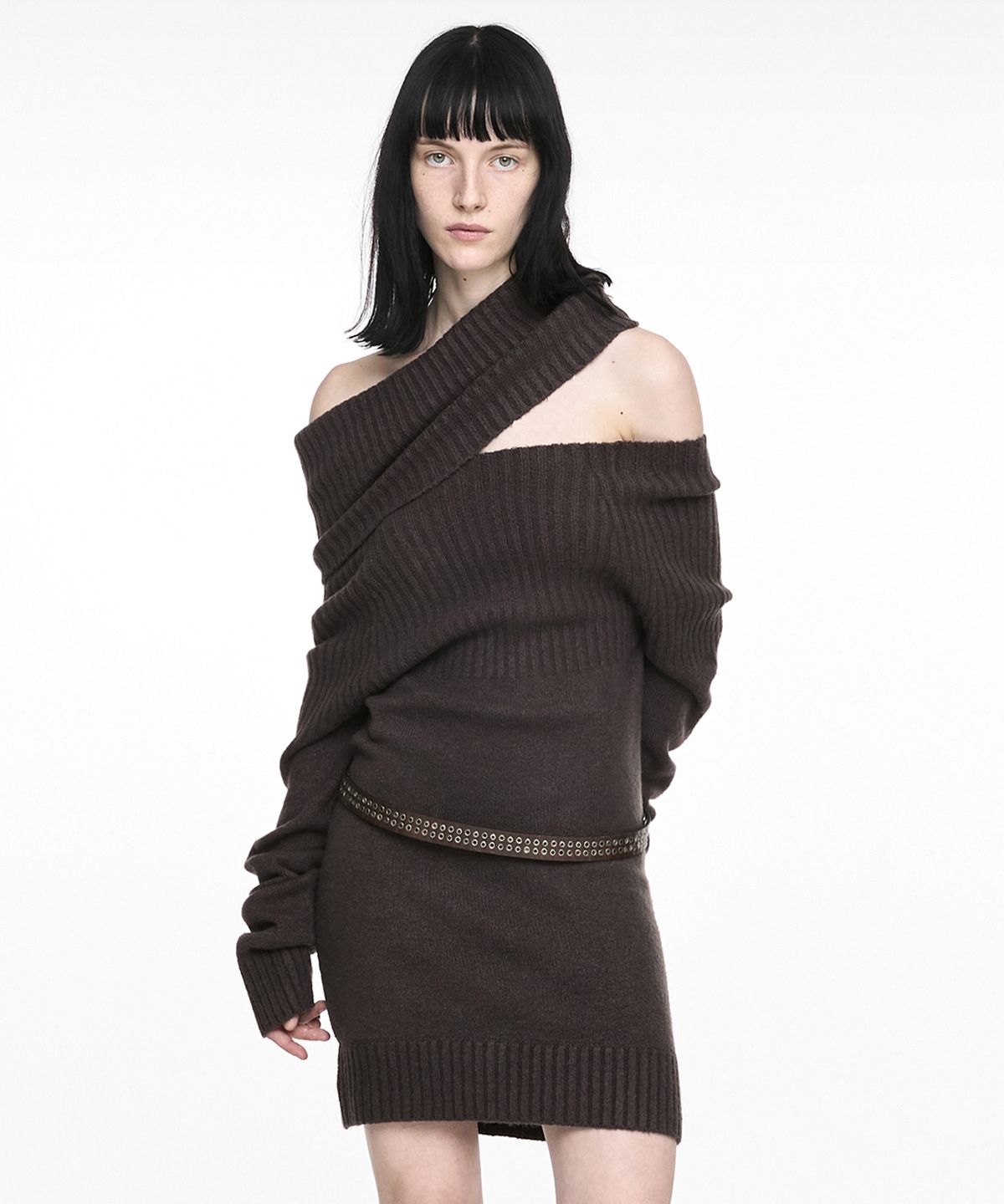 나체(NACHE) 2-WAY SHAWL KNIT BROWN