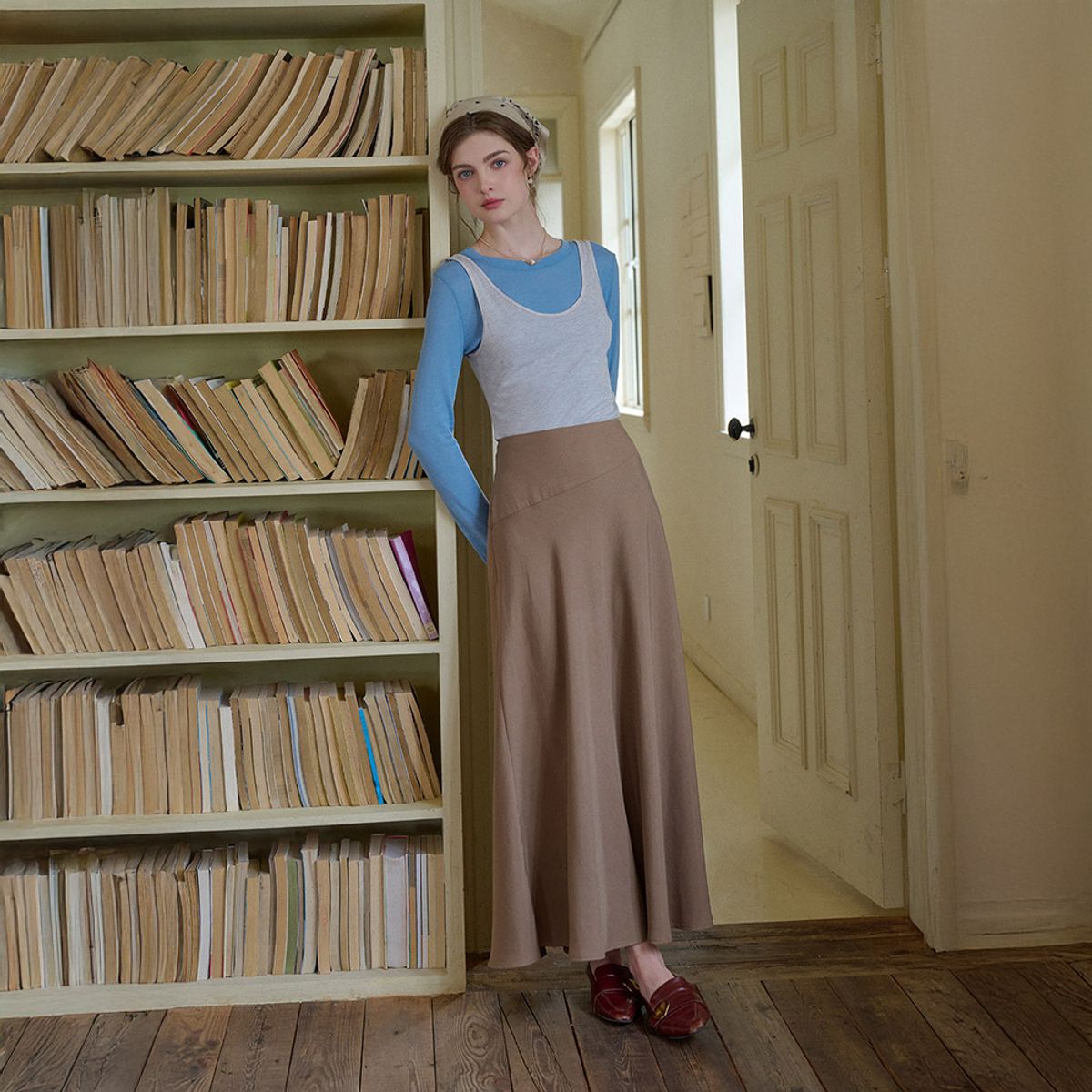 심플레트로(SIMPLE RETRO) SR_Drape diagonal skirt