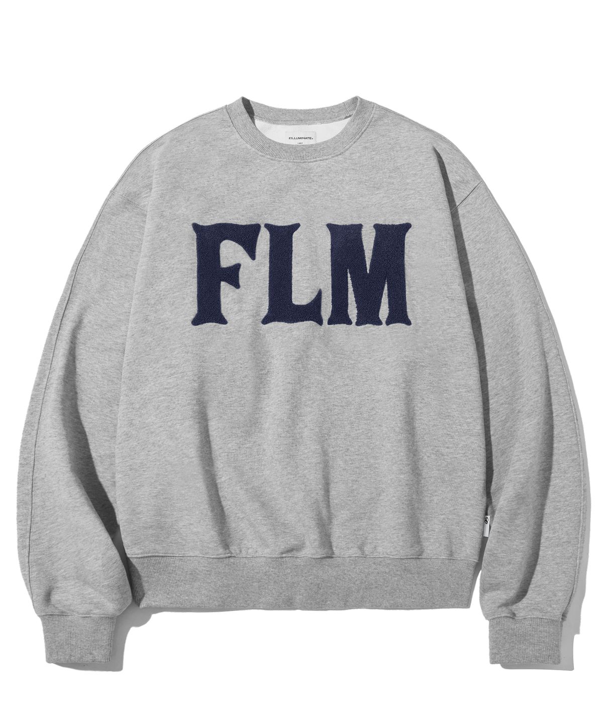 필루미네이트(FILLUMINATE) FLM 부클 로고 스웨트셔츠-멜란지그레이