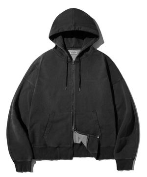 어센틱 로고 피그먼트 후드 집업-블랙