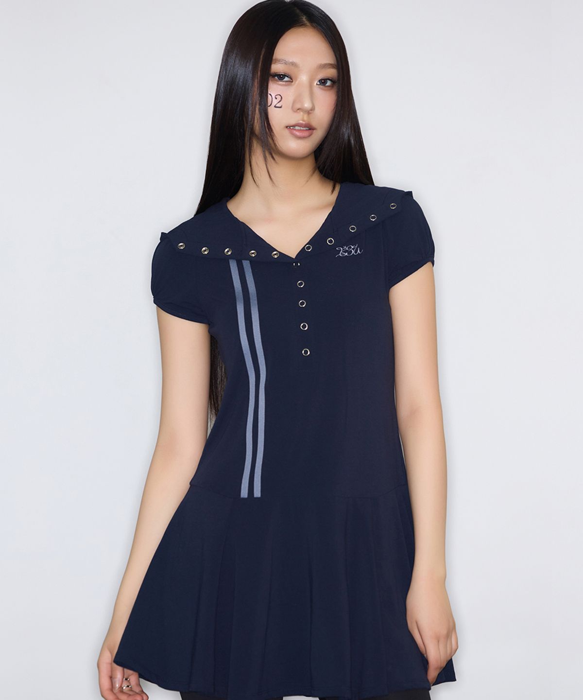 러브이즈트루(LUVISTRUE) BASIC ILOVEU HOOD LAYERED DRESS(NAVY)