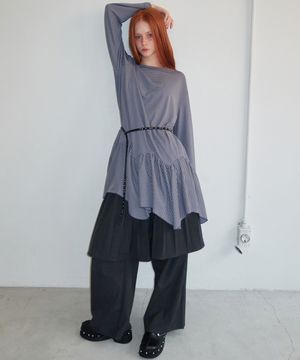 Unbalance Flare Long T-shirt Blue Stripe