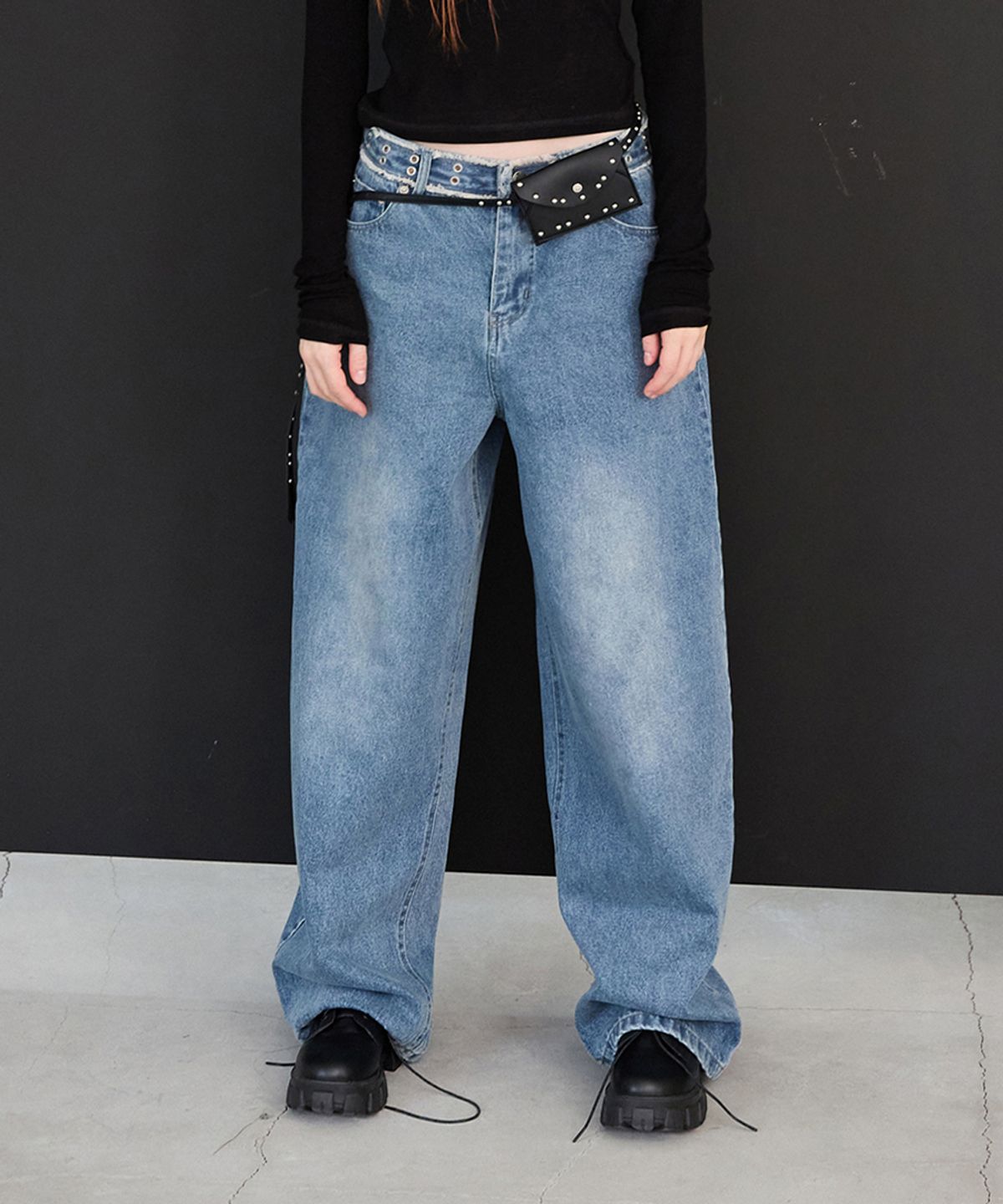 렌세(RENSE) Eyelet Denim Pants Medium Blue