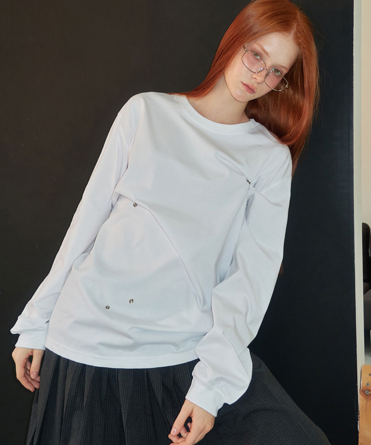 렌세(RENSE) Snap Button Oversize Tee White