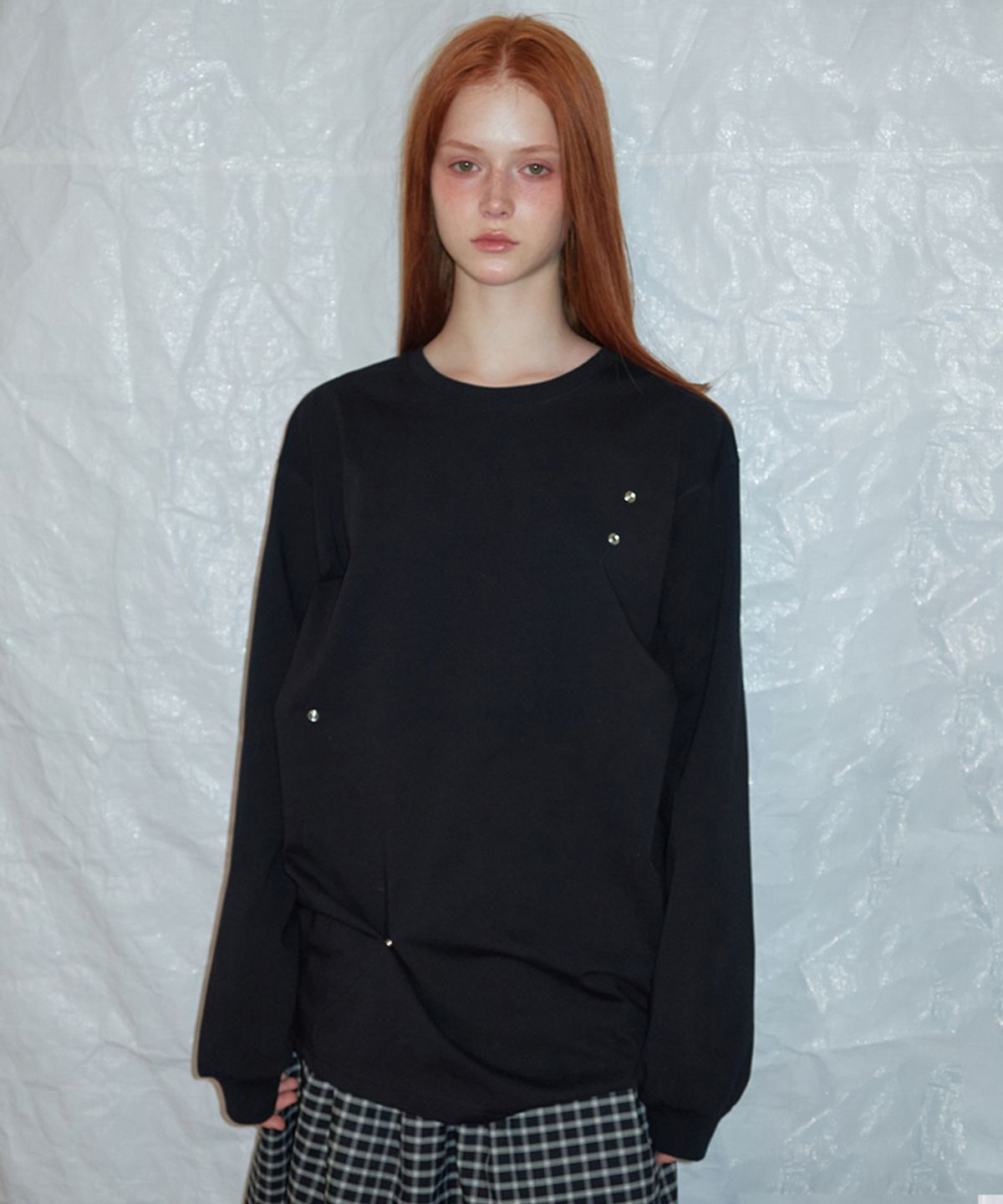 렌세(RENSE) Snap Button Oversize Tee Black