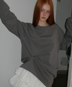 Snap Button Oversize Tee Gray