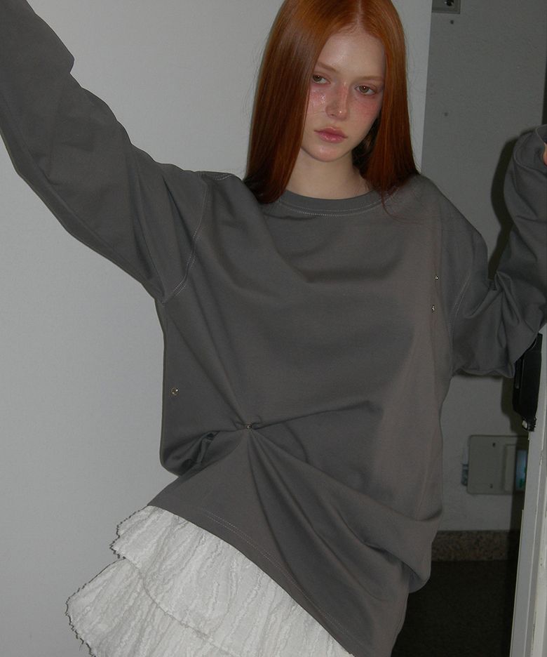 Snap Button Oversize Tee Gray