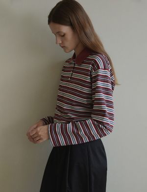 Multi-stripe collared T-shirt (Blue)