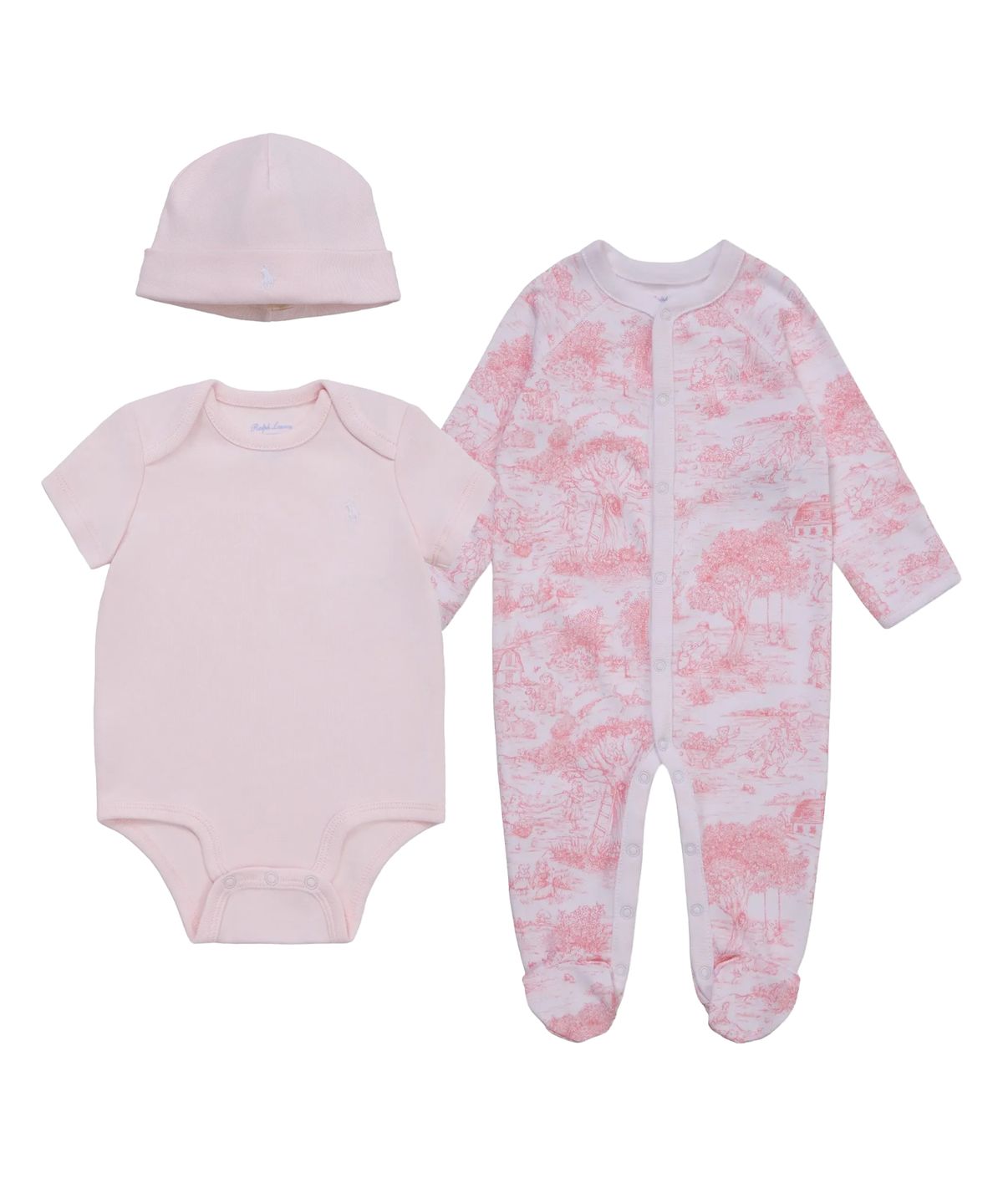 폴로 랄프 로렌 칠드런(POLO RALPH LAUREN CHILDREN) 투알 코튼 쓰리피스 기프트 세트-핑크