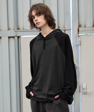 M1072 후드 헨리넥 티셔츠_블랙