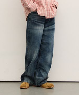 M274 레이저 워싱 와이드 데님 팬츠_진청