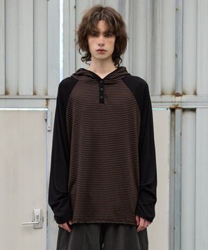 M1072 후드 헨리넥 티셔츠_브라운