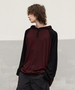 M1072 후드 헨리넥 티셔츠_레드
