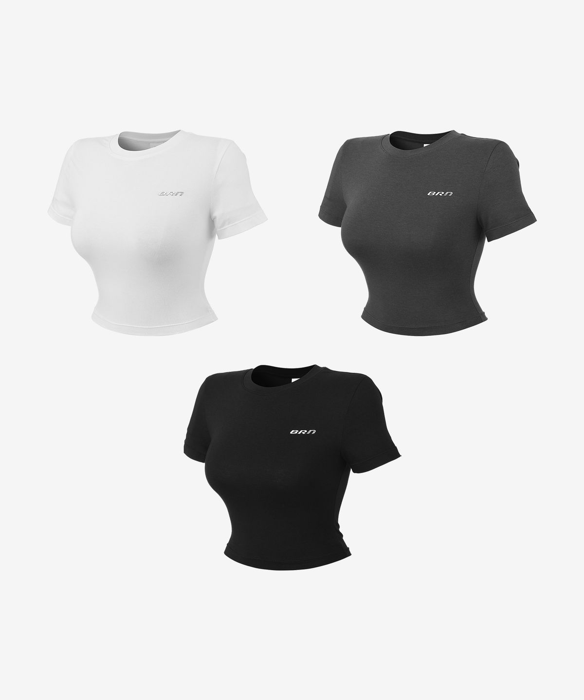 본투윈(BORN TO WIN) W SILVER BRN SEMI CROP T-SHIRTS [3COL]