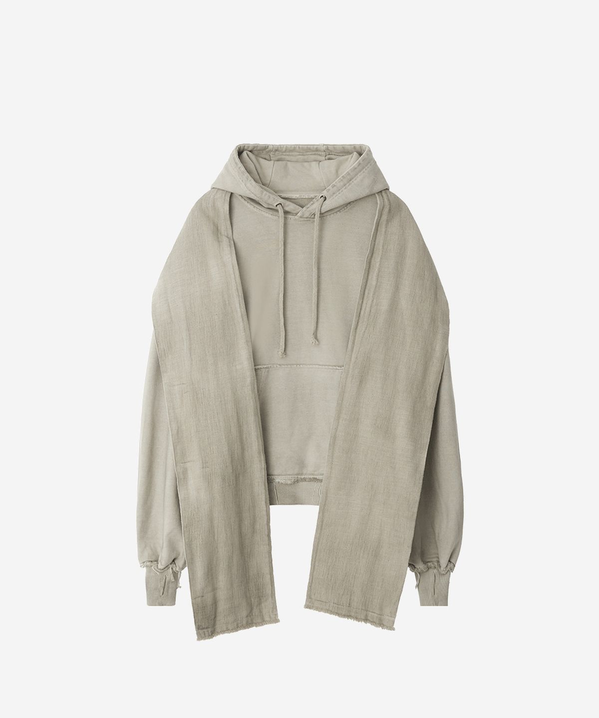 비엘알(BLR) Dyed Raw-edged Hoodie with Linen Muffler Ivory