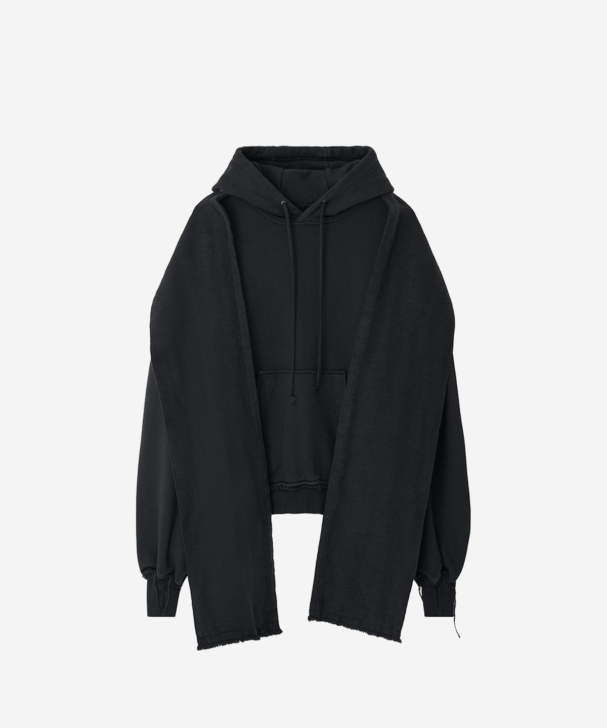 비엘알(BLR) Dyed Raw-edged Hoodie with Linen Muffler Black
