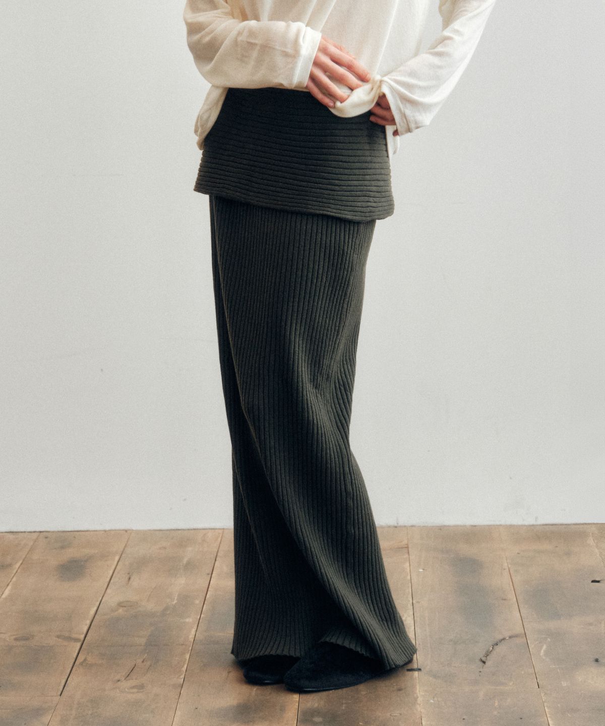 씨타(CITTA) Every Day Comfort Knit Long Skirt_CTS622(Khaki)
