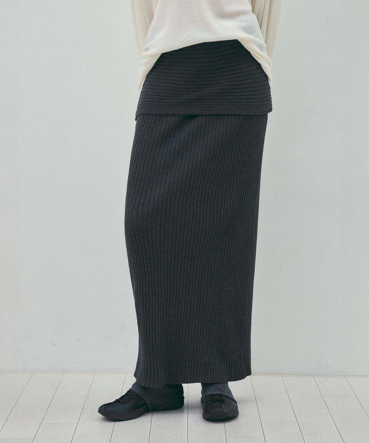 씨타(CITTA) Every Day Comfort Knit Long Skirt_CTS622(Charcoal)