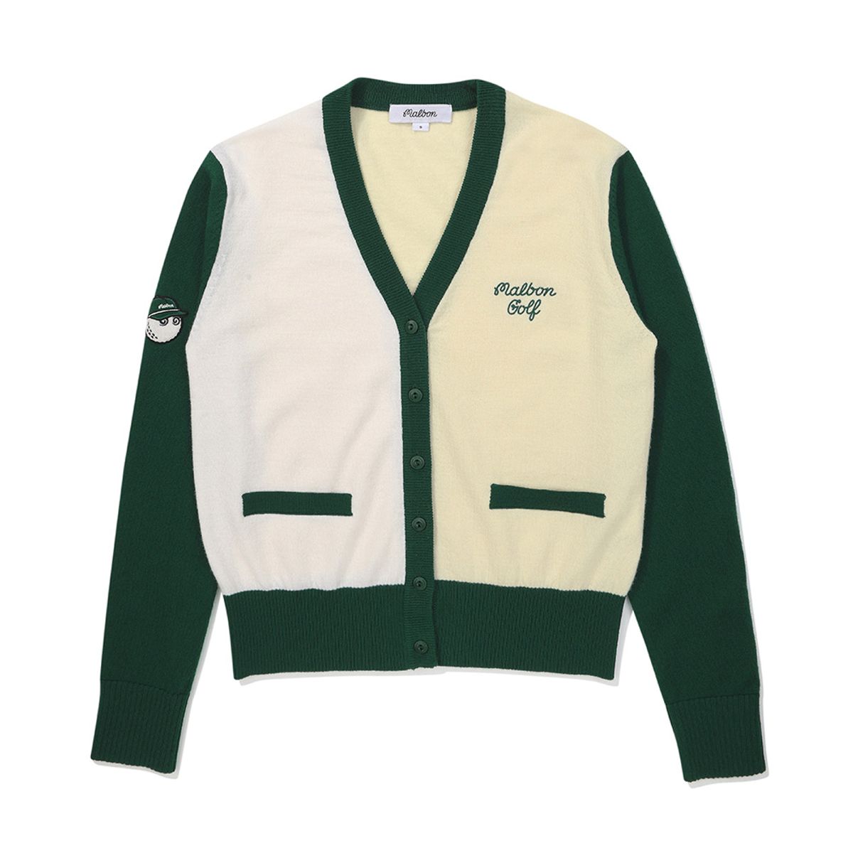 말본 골프(MALBON GOLF) 여성 컬러 블록 니트 가디건 GREEN (WOMAN)
