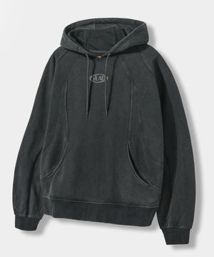 VLAD 피그먼트 슬래쉬 후드 티셔츠_차콜