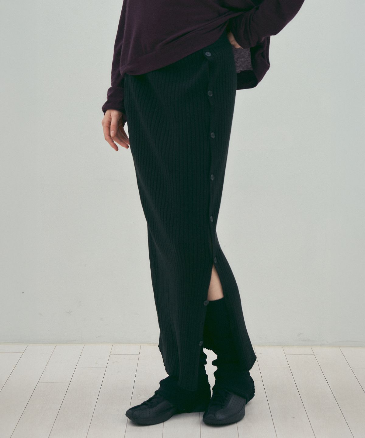 씨타(CITTA) 2Way Button Long Knit Skirt_CTS619(Black)