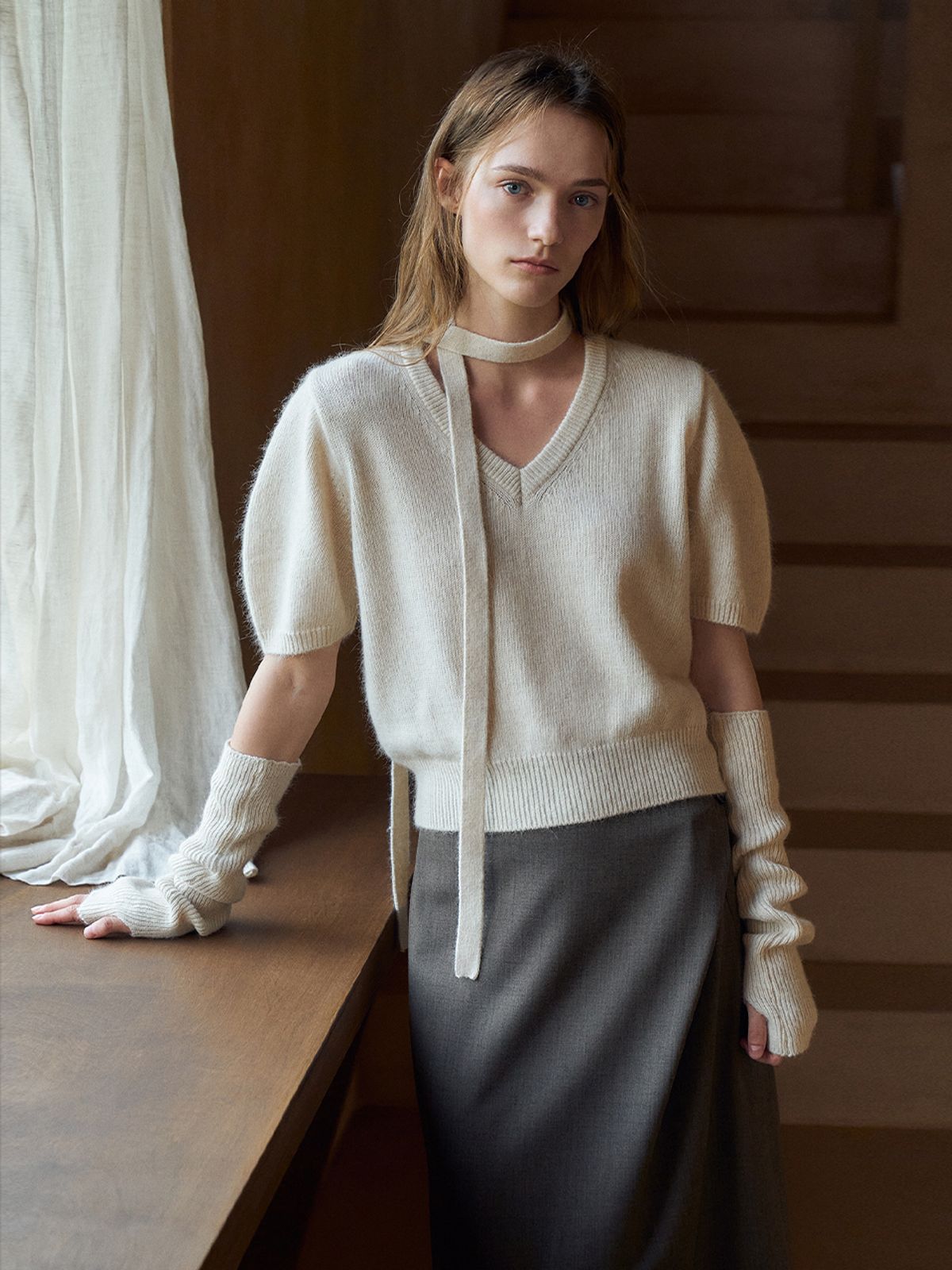 라메레이(LAMEREI) Fox Balloon Half Sleeve Knit Top[LMBEAU24KN254]-2color